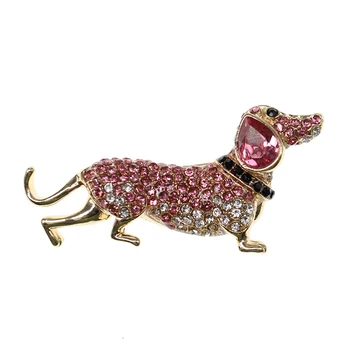 1шт Розовый золотой кристалл горный хрусталь щенок собака Брошь в виде животного булавка для любителей собак 0