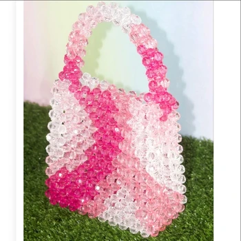 2024 Розовая Милая женская сумка для девочек, расшитая бисером, Новая мода Ins, Хрустальные сумки ручной работы Ручной работы для женщин, Готовые изделия по индивидуальному заказу