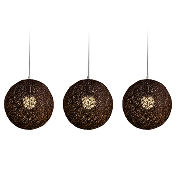 3X Кофейная люстра из бамбука, ротанга и джута с шариками Индивидуального творчества, сферический абажур из ротанга в виде гнезда 0