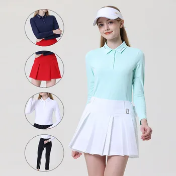 Azureway Осенняя женская рубашка для гольфа на пуговицах спереди, узкие брюки-карандаш для гольфа, женская плиссированная юбка с защитой от воздействия, эластичные шорты трапециевидной формы