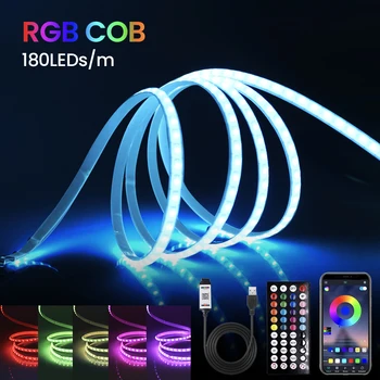 DC5V USB RGB LED Strip Light 180 Светодиодов/м Bluetooth Голосовое Управление COB LED Лента Лента 5 мм PCB Гибкие Люки Led Подсветка телевизора в комнате