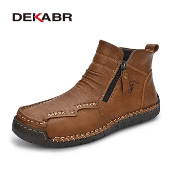 DEKABR, Осенне-зимние ботильоны на меху, повседневная мужская обувь, теплые плюшевые водонепроницаемые ботинки из микрофибры ручной работы для мужчин