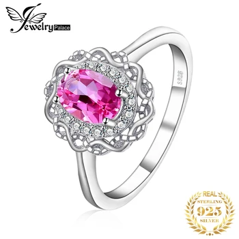 JewelryPalace Infinity, Подлинный Овальный Розовый Топаз из стерлингового серебра 925 пробы, Кольцо Halo для женщины, Ювелирный подарок на годовщину 0