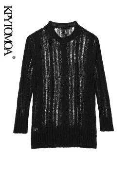 KPYTOMOA/ Женский модный свитер открытой вязки, сексуальный женский пуловер с круглым вырезом и длинными рукавами, шикарные топы
