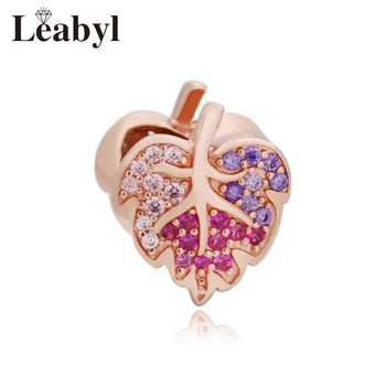 Leabyl Классический Шарм в виде Листьев Цвета Розового Золота с Красочным Кристаллом для изготовления Браслета Своими руками