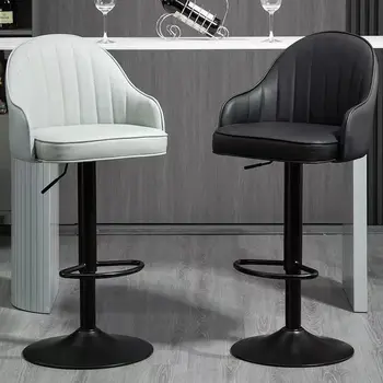 Барные стулья из скандинавской кожи для кухни, современный минималистичный барный стул со спинкой, легкий Роскошный барный стул, вращающийся Бытовой Высокий табурет