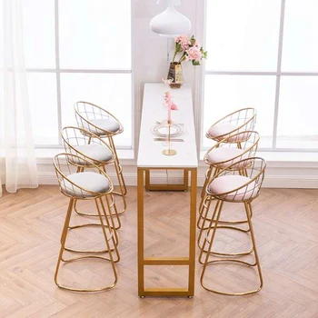 Барный стул современная бытовая мебель из кованого железа простые высокие табуреты Скандинавские стулья со спинкой для макияжа мягкая сумка для переодевания