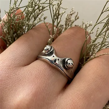 Богемное Винтажное кольцо с лягушкой для женщин, художественный дизайн, Открывающиеся в ретро-стиле, Изменяемые размеры, кольца для женщин-унисекс, подарок серебристого цвета