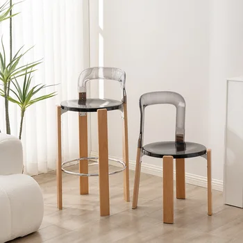 Винтажный барный стул из массива дерева, художественный дизайнер для столовой, Спинка для завтрака, Пластиковое кресло с откидной спинкой, Кухонная мебель для сидения 0
