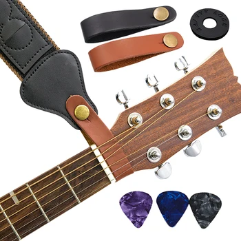Гитарная бабка, держатель для головного ремня, кожаный ремешок для акустической гавайской гитары, бас-гитара, кожаный шейный ремень с противоскользящей накладкой, набор медиаторов для гитары