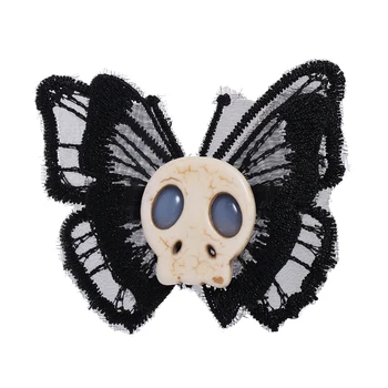 Готическая заколка для волос Хэллоуин Черная травмированная бабочка Череп шпилька