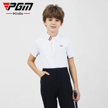 Детские футболки с коротким рукавом для гольфа PGM, летняя одежда для мальчиков, Дышащая, быстросохнущая, YF600 Оптом