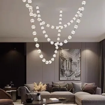 Дизайнерская подвесная люстра с регулируемой яркостью цвета Chrome Gold Pearl Drop, подвесной светильник Lampen для лестницы длиной 6 м