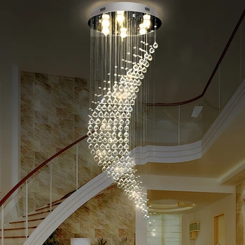 Длинная лестница, Хрустальная люстра, Современная светодиодная лампа, Роскошный спиральный подвесной светильник, украшение дома, хрустальный шар