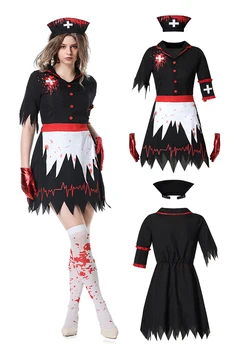 Женское платье для косплея вампира, зомби, медсестры на Хэллоуин, маскировочный костюм для взрослых девочек, карнавальный костюм для ролевых игр на Хэллоуин