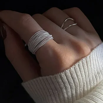Кольцо с уникальными линиями из стерлингового серебра 925 пробы Для женщин, ювелирные изделия, Регулируемое на палец, Винтажное кольцо для вечеринки, подарок на День Рождения, Модные украшения