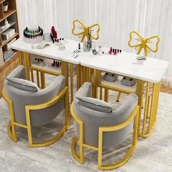 Комбинация маникюрного стола и стула Простая Двухъярусная, с одним маникюрным столом, рабочим столом, двойным маникюрным столом