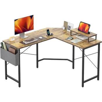 Компьютерный стол L Образный игровой стол с поверхностью из углеродного волокна и полкой для монитора для домашнего офиса Кабинета письменного рабочего места