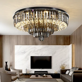 Круглая светодиодная люстра Дымчато-серый хрустальный потолочный светильник для гостиной, спальни, внутренней отделки, столовой, лампы