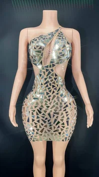 Летнее мини-платье Для женщин с зеркальными блестками, Потрясающая сексуальная одежда для танцовщиц на День рождения, одежда для танцовщиц, трансвеститов, DJ Gogo Vegas Showgirls