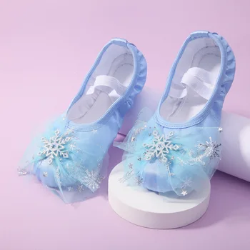 Милые розово-голубые танцевальные туфли, женские танцевальные туфли для танцев, балетные туфли для девочек, сетчатые балетные туфли, аксессуары для балета для девочек