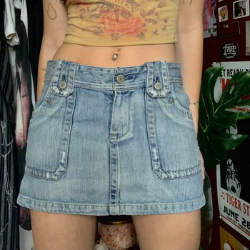 Модная женская летняя джинсовая юбка в стиле ретро, однотонная повседневная мини-юбка трапециевидной формы для клуба, пляжей, отдыха, уличная одежда, горячая распродажа, S-XL 0