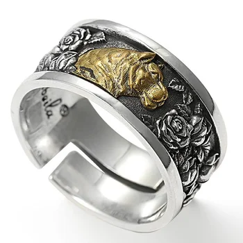 Модное кольцо ручной работы с оригинальным дизайном в виде головы тигра для мужчин, ретро-хипстерское одиночное регулируемое кольцо, ювелирный подарок в стиле панк 0
