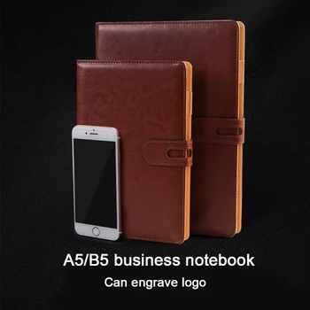 (Можно выгравировать логотип) Тематический блокнот из деловой кожи формата А5 /В5, пряжка для блокнота, протоколы собраний, студенческий дневник, путевые заметки