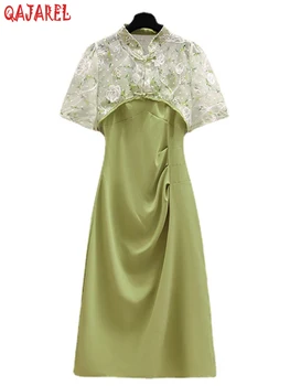 Новое винтажное шикарное повседневное длинное платье в китайском стиле 2023, Летнее элегантное платье-двойка для лица, женское облегающее Красивое вечернее платье