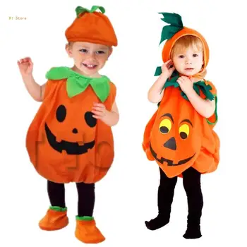 Новорожденный Малыш, Девочка и мальчики, костюмы из тыквы на Хэллоуин, детский костюм, одежда со шляпой в форме тыквенной крышки. 0