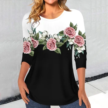 Новый женский свитер, футболка с принтом розы, элегантная модная женская одежда, уличная одежда, винтажная спортивная рубашка с длинными рукавами 2024 года выпуска