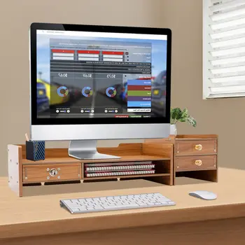 Офисный деревянный настольный Органайзер на 180 ° С ящиком для хранения файлов Настольный Монитор Подставка для компьютера Настольный лоток 0