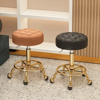 Парикмахерские Кресла Gold Beauty Стул для макияжа Мебель Офисный Стол Табурет С колесиками Поворотные Подъемные Круглые Табуреты