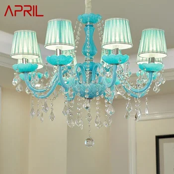 Подвесной светильник APRIL Blue Crystal, Роскошная лампа-свеча, Теплая гостиная и спальня, детская комната, ресторан, люстра KTV