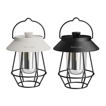 Портативный фонарь для кемпинга в стиле ретро, Перезаряжаемый фонарик с металлической ручкой, Винтажный светильник, Подвесной светильник для палатки на открытом воздухе