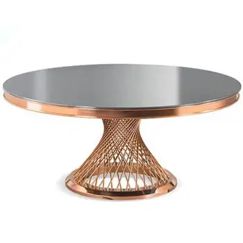 Рама из нержавеющей стали, стеклянная столешница, круглый обеденный стол для свадебного банкета, свадебный стол