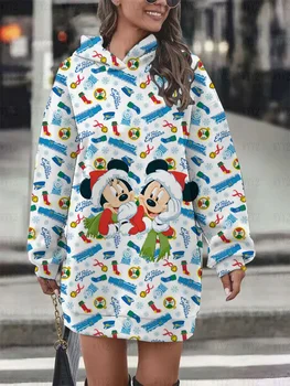Рождественская толстовка Disney с цветочным рисунком Микки Мауса, женская модная уличная одежда, платье-толстовка, свободная повседневная толстовка, косплей