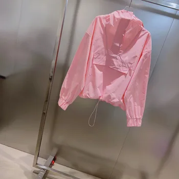 Розовая солнцезащитная куртка с капюшоном свободная версия 2023 летняя новинка 0309