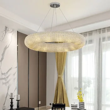 Роскошная кольцевая хрустальная люстра для гостиной, современный светодиодный подвесной светильник Cristal большого размера, креативный дизайн, Круглые лампы для помещений.