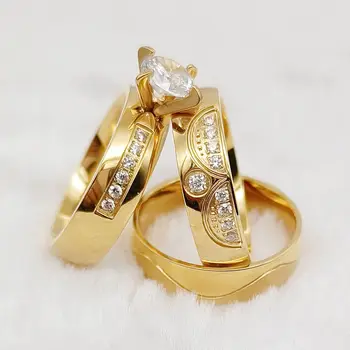 Роскошный набор обручальных колец из 3шт для пар, Леди, джентльмены, Женская Корона, модные украшения с золотым наполнением 24 карат, обручальное кольцо с бриллиантом cz