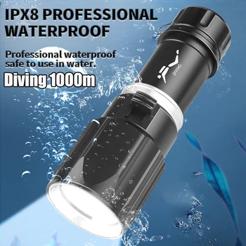 Самый мощный светодиодный фонарик для дайвинга XHP190, профессиональный фонарик для подводного плавания с аквалангом, подводный фонарь высокой мощности, 1000-метровый фонарь для дайвинга.