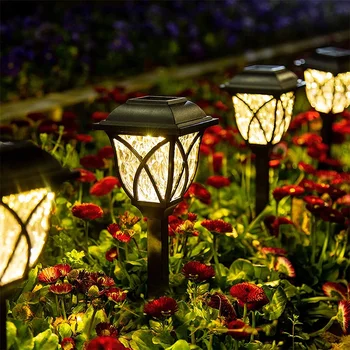 Светодиодные солнечные фонари для газона, наружная водонепроницаемая лампа для украшения сада теплым светом, дорожка для дорожки, подъездная дорожка ко двору виллы