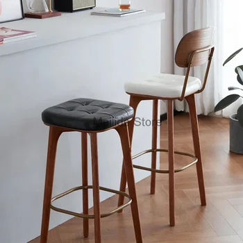 Скандинавские барные стулья из массива дерева для кухонной мебели Промышленный Ретро-табурет для ресторанной стойки, высокий табурет с креативной спинкой, барный стул