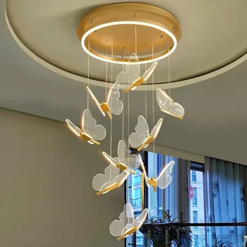 Современная светодиодная люстра в виде бабочки, Акриловая подсветка лестницы в выставочном зале для спальни, Ночник, светильники 0