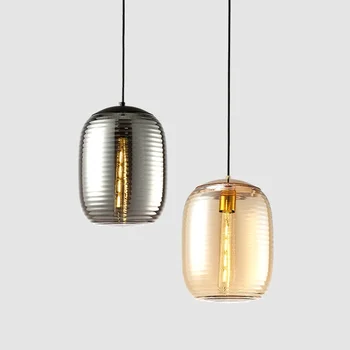 Современный подвесной светильник из светодиодного стекла Дымчато-серого янтарного цвета, Стеклянная люстра с резьбой для гостиной, столовой, спальни, прикроватной тумбочки для кабинета