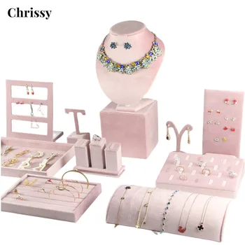 Стеллаж для ювелирных изделий, витрина из розовой бархатной ткани, ожерелье, кольцо, реквизит для показа ювелирных изделий, высококлассный реквизит для показа, бесплатная комбинация
