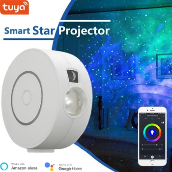 Умный звездный проектор Tuya, Wi-Fi лазерный проектор звездного неба, развевающийся ночник, Светодиодное красочное приложение, беспроводное управление, совместимость с Alexa