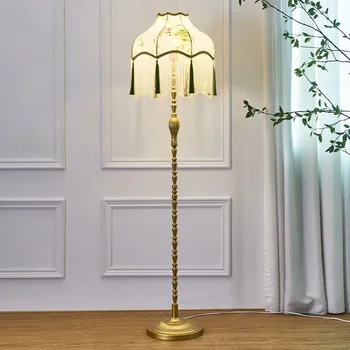 Французский пасторальный ретро Креативный торшер, Американская прикроватная вертикальная лампа для кабинета с кисточками в стиле античности