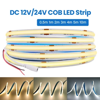 COB LED Strip Lights DC 12V 24V 320 Светодиодов Линейная Лента Шириной 8 мм Гибкая Светодиодная Лента для Декора комнаты 3000K 4500K 6000K 1