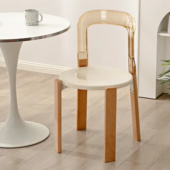 Винтажный барный стул из массива дерева, художественный дизайнер для столовой, Спинка для завтрака, Пластиковое кресло с откидной спинкой, Кухонная мебель для сидения 1